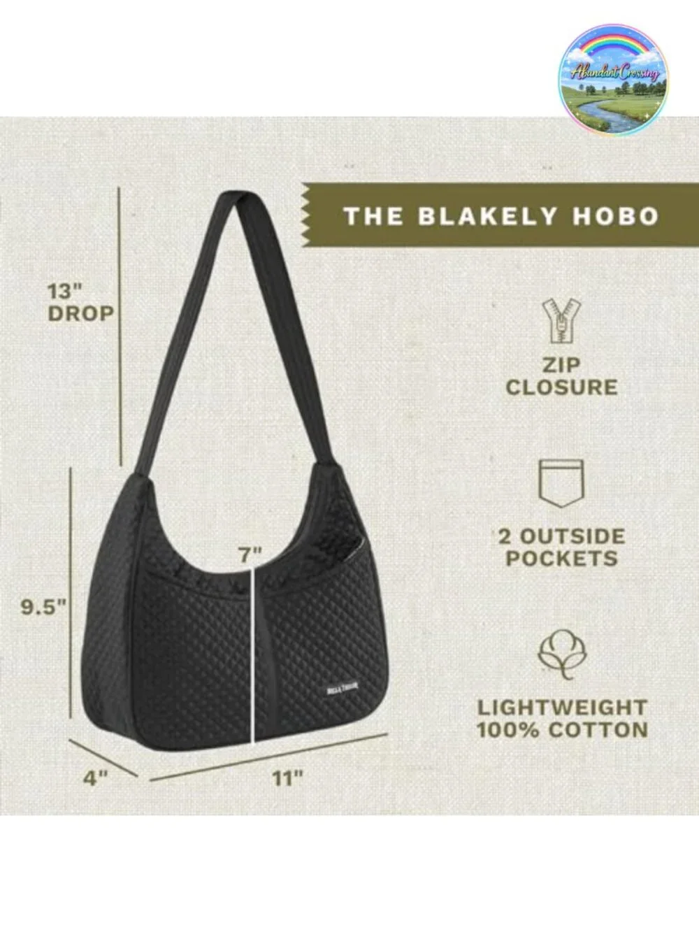 Quilted Shoulder Bag for Women, Microfiber Hobo Purse with Zipper Closure